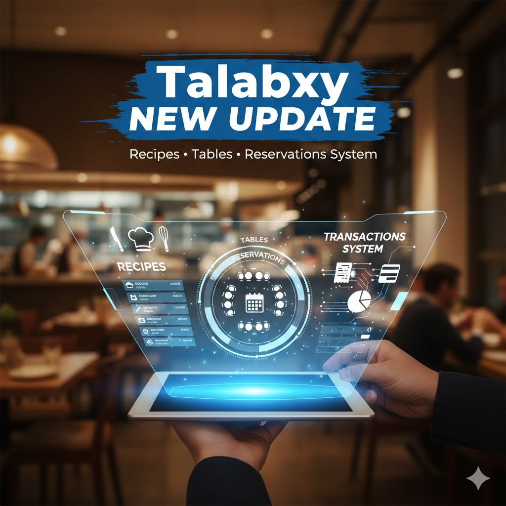 تحديث Talabxy الجديد: نظام الوصفات، الطاولات، الحجوزات وإدارة الحركات